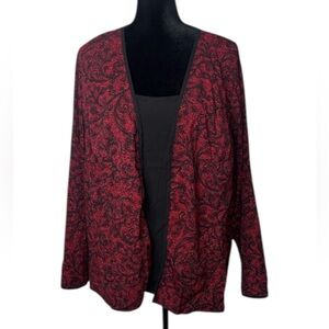 🌹Croft & Barrow - Red and Black Paisley Tank & Attached Cardigan - Size 3X